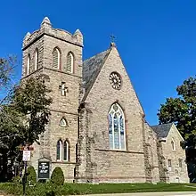 Photograph of a gothic revival stone church building