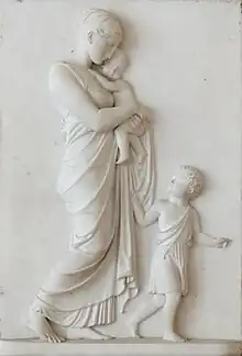 marble fresco of woman and two young children representing Christian charity from the Louvre