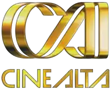 Logo for CineAlta, accompanied by "CINEALTA" text below logo. The logo is a stylized capital "CA", colored gold.