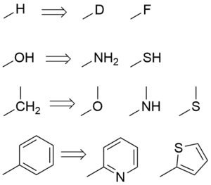 A table of common classical bioisosteres