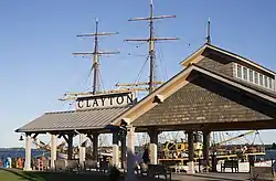 The Clayton harbor in Frink Park (with the Picton Castle tall ship in the background).