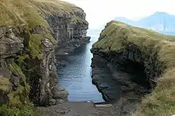 The boat harbour in the gorge of Gjógv, north Eysturoy.