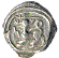 A coin of Rajadhiraja Chola II with a lion surmounted by a sword