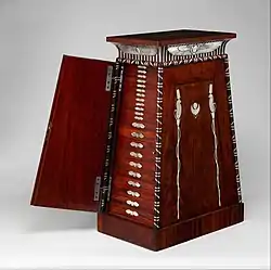 Egyptian Revival coin cabinet; by François-Honoré-Georges Jacob-Desmalter; 1809–1819; mahogany (probably Swietenia mahagoni), with applied and inlaid silver; 90.2 x 50.2 x 37.5 cm; Metropolitan Museum of Art