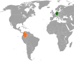 Map indicating locations of Colombia and Germany