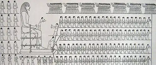 Schematic from the tomb of Djehutihotep depicting the transport of a colossal statue