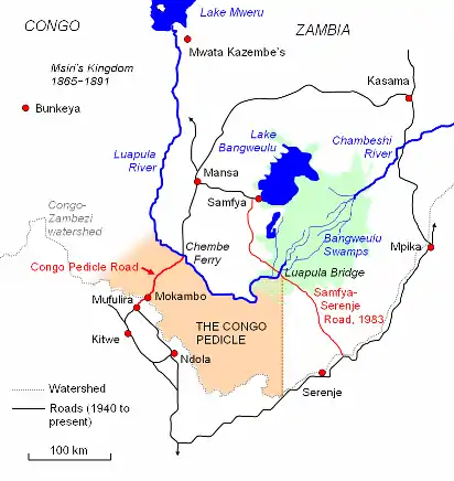 Map showing divide with borders of the country with Congo Pedicle