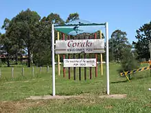 Welcome sign on the outskirts of Coraki