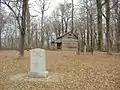 Cabin that was on the flank of the battle, moved to current location. The marker denotes the number of dead on both sides