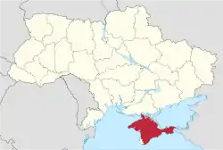 Location of the Autonomous Republic of Crimea (red)in Ukraine (light yellow)