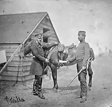 Crimean War, [Colonel W.L.Yea with his horse, receives a signal from his adjutant, Lt.J.St Clair Hobson. Both killed at Sevastopol 18 June 1855], c. 1855