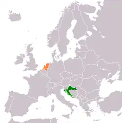 Map indicating locations of Croatia and Netherlands