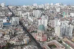 Aerial view in 2020, the Church can be seen