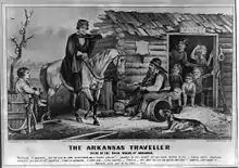 Image 48Famous Currier and Ives lithograph of The Arkansas Traveller, a major contributor to Arkansas's enduring image. Today, the painting and lithograph are housed in Crystal Bridges Museum of American Art in Bentonville. (from Culture of Arkansas)