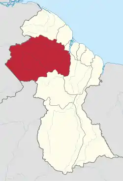 Map of Guyana showing Cuyuni-Mazaruni region