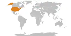 Map indicating locations of Czechoslovakia and United States