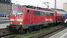 Electric locomotive DB Class 111 at Munich Hauptbahnhof in June 2023.