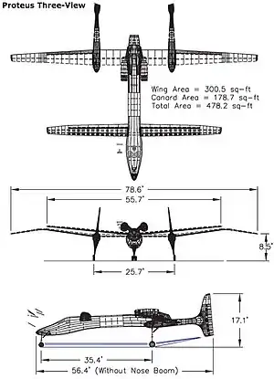 Orthographically projected diagram of the Scaled Composites Proteus