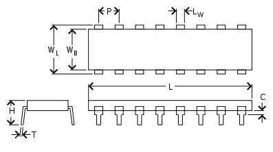 A general through-hole pin chip, with major dimensions.