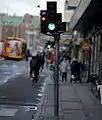 Separate traffic light for automobiles and bicycles on cycle track in Denmark