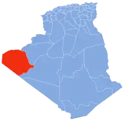 Map of Algeria highlighting Tindouf