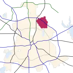 Location of the Lake Highlands area in Dallas