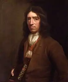 Oil on canvas portrait of Dampier holding a book