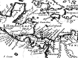 Map from "A New Voyage Round the World", published in 1697 by William Dampier, the English buccaneer. The Mosquito Coast is marked with a star.