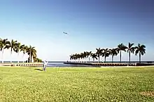 Photograph of Deering's lawn and key shaped dock