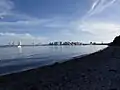 The public southern sandy beach with a view to Aarhus Harbour.