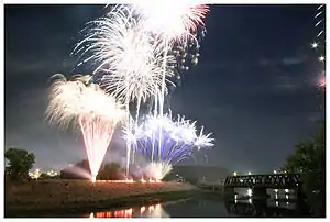 Annual fireworks display from the Derby-Shelton Bridge in 2007