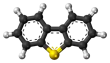 Ball-and-stick model of the dibenzothiophene molecule