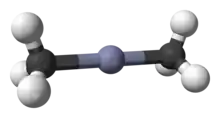 Dimethylzinc has a linear coordination. It is a volatile pyrophoric liquid that is used in the preparation of semiconducting films.