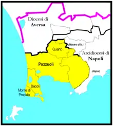 outline map of diocese of Pozzuoli, on n. shore of Bay of Naples