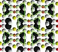 Structure of pyroxene looking along the silica chains. "I-beams" are outlined in green. Silicon ions are oversized to emphasize the silicon chains.