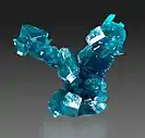 Pristine dioptase crystals,  Tsumeb Mine, Tsumeb, Namibia. 4 × 4 × 1 cm