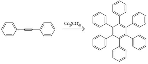 Diphenylacetylene cyclotrimerization using dicobalt octacarbonyl