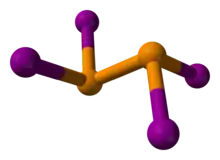 Ball-and-stick model of the diphosphorus tetraiodide molecule