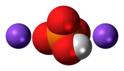 Ball-and-stick model of the component ions of disodium phosphate