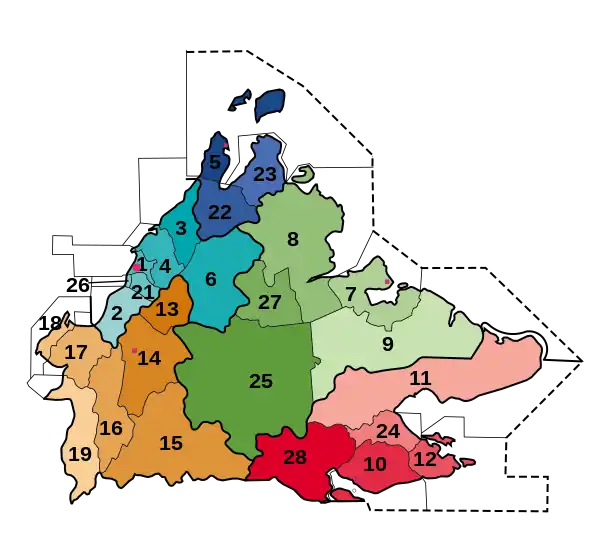 Map of divisions and districts of Sabah: Kalabakan is labelled 28