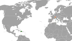 Map indicating locations of Dominican Republic and Switzerland