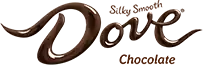 The words "Dove chocolate" and "Silky Smooth" written in a glossy brown, melted chocolate font