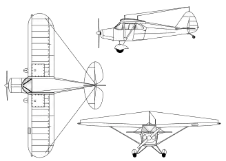 3-view line drawing of the Piper PA-20 Pacer