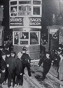 The last DUTC tram to run in Dublin city, needed police protection from souvenir hunters on its final trip to the Blackrock Depot