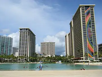 Rainbow Tower at Hilton Hawaiian Village, twin murals