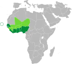 Map of Africa indicating the ECOWAS member states.