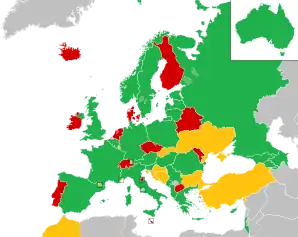 A coloured map of the countries of Europe