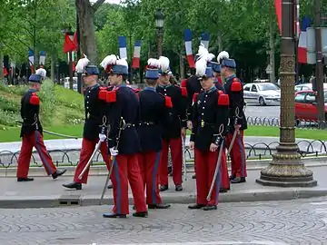 The cadets of the Ecole Spéciale Militaire de Saint-Cyr, the French military academy, still wear the blue and red uniform of the French army before 1915.