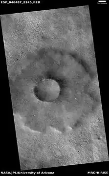 Pedestal crater, as seen by HiRISE under HiWish program Location is Casius quadrangle.