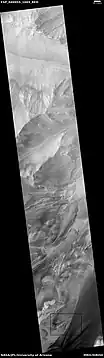 Wide view of part of Valles Marineris, as seen by HiRISE under HiWish program  Box shows location of recurrent slope lineae that are enlarged in next image.